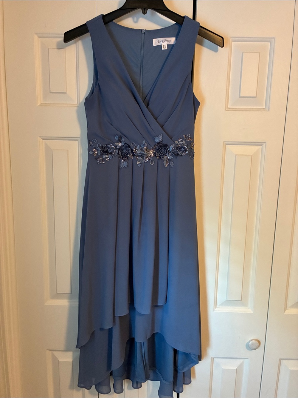 Ever Pretty Dusty Blue Floral-Appliqué High-Low Dress